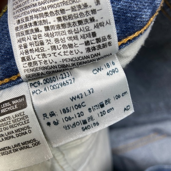 Levi's 501 Original Fit Jeans Mens 42x32 Dark Blue Denim Straight Leg Stretch - Picture 11 of 11